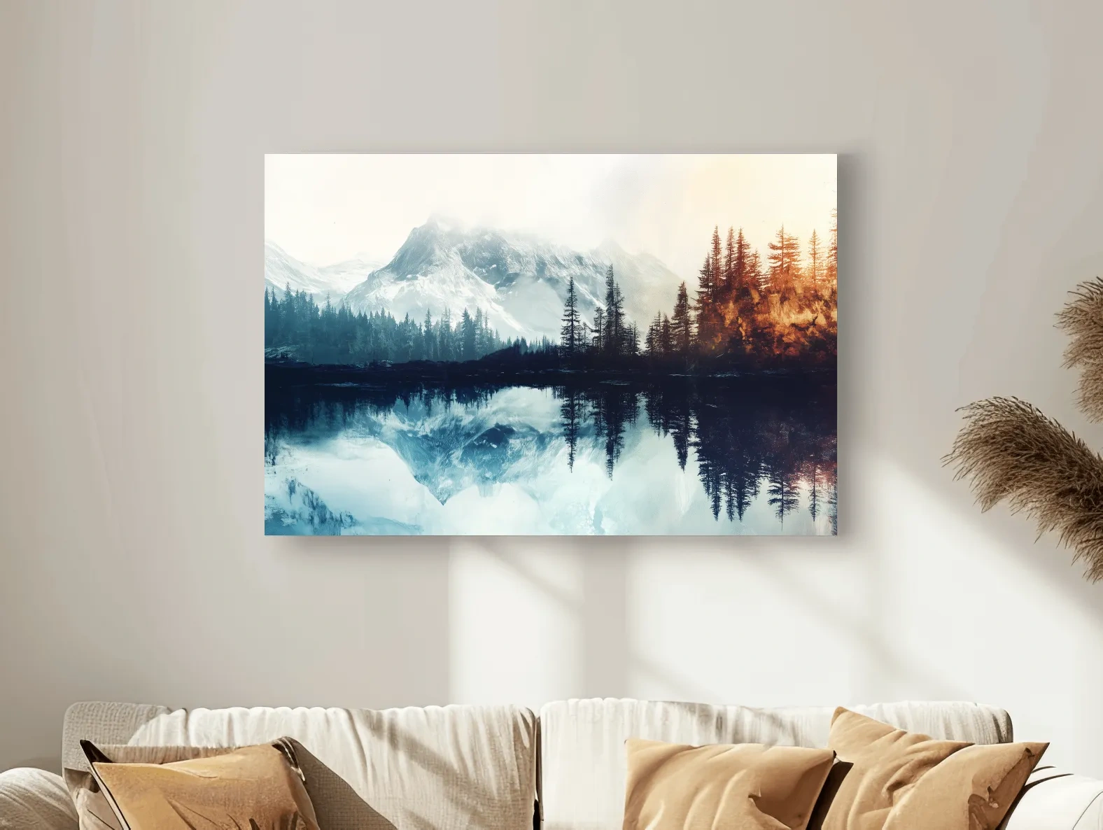Misty Alpine Lake Reflection Landscape - Mountain Forest Sunrise Wall Art