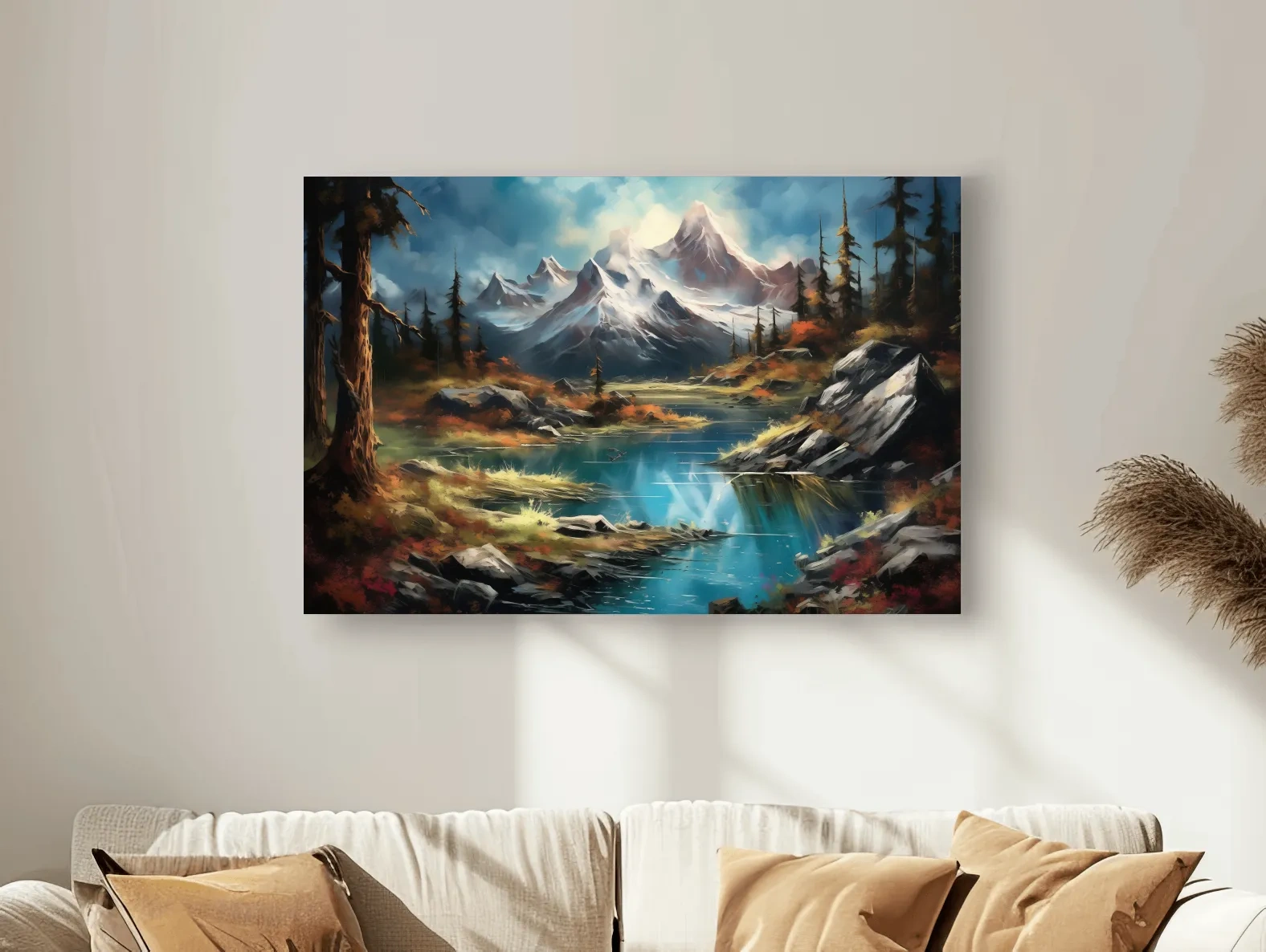 Alpine Lake And Snowcapped Peaks - Dramatic Landscape Painting Wall Art