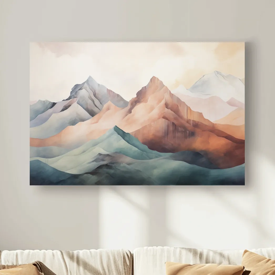 Dreamy Pastel Watercolor Mountain Range - Minimalist Alpine Landscape Wall Art