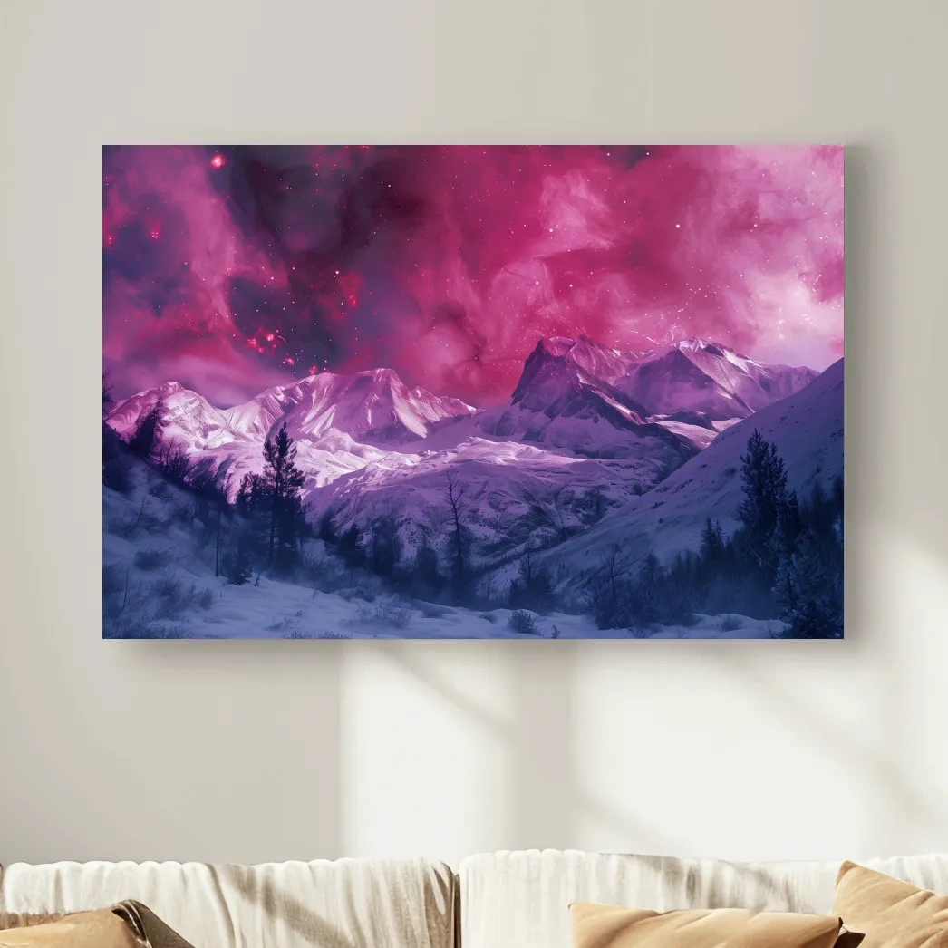 Surreal Nebula Galaxy Alpine Glacier Landscape - Cosmic Winter Night Sky Wall Art