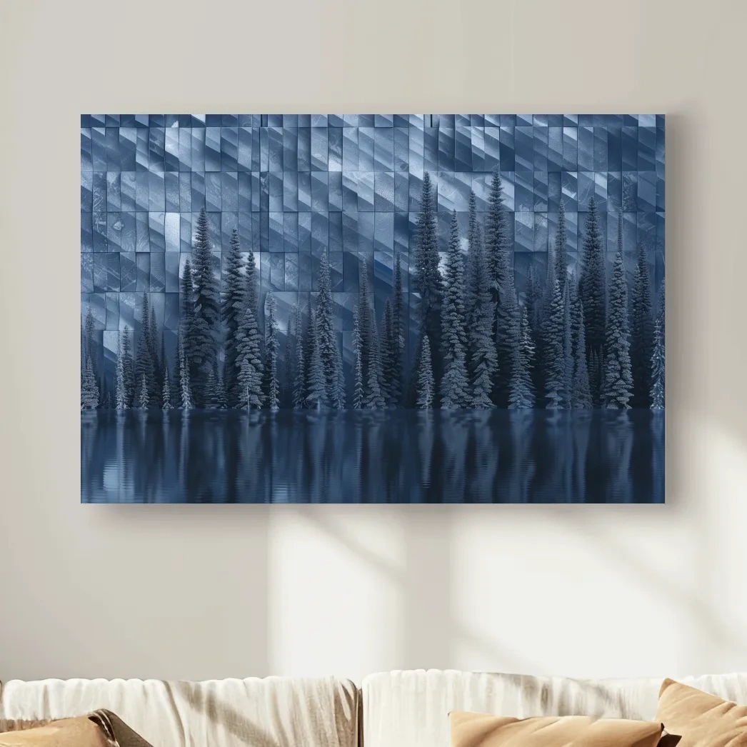 Geometric Digital Alpine Lake Artwork - Abstract Winter Landscape Wall Art