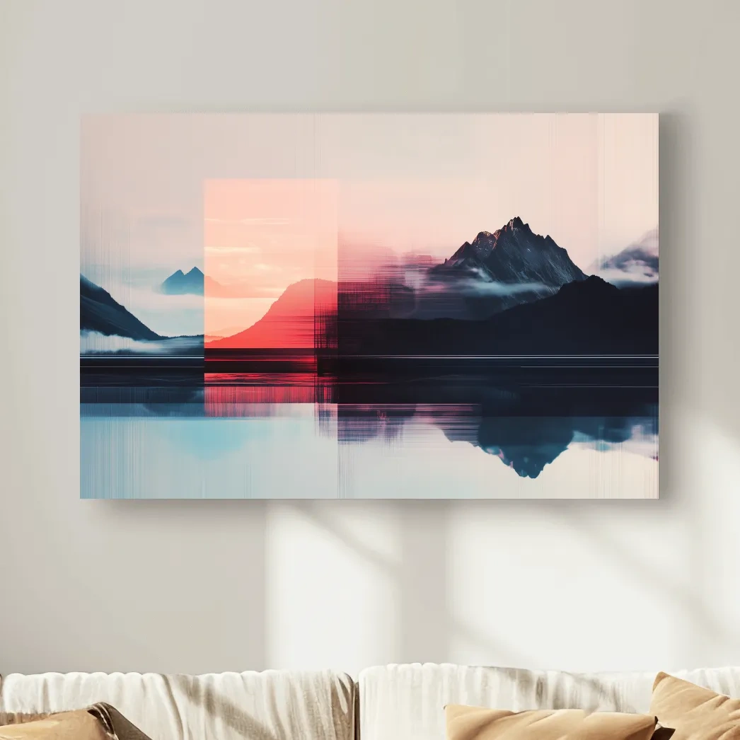 Glitch Art Alpine Mountain Sunset - Abstract Modern Wall Art