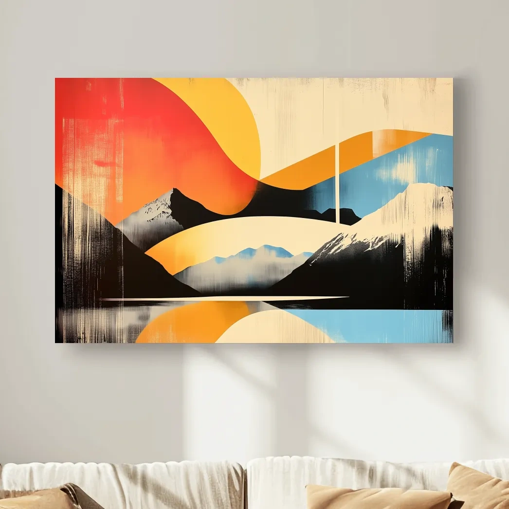Abstract Retro Mountain Sunrise Landscape - Modern Graphical Wall Art