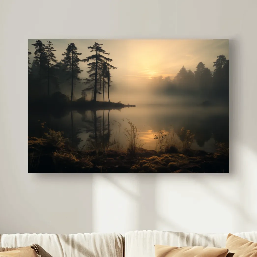 Nature Photography Wall Art - Misty Lake Sunrise & Forest