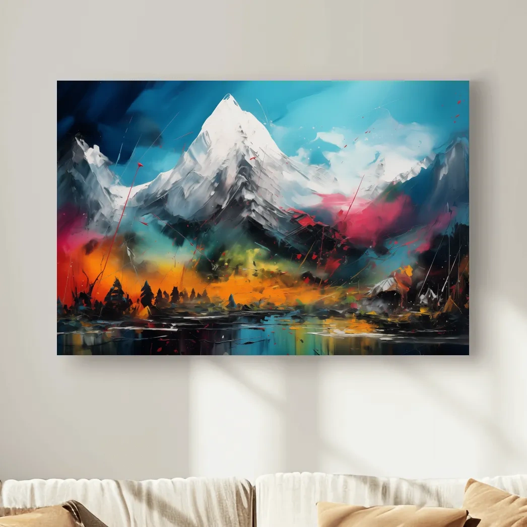 Vibrant Abstract Alpine Mountain Peaks - Colorful Impasto Painting Style Wall Art