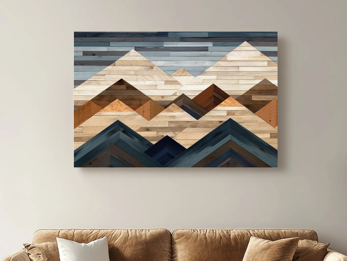 Geometric Reclaimed Wood Mountain Peaks - Modern Rustic Landscape Artwork