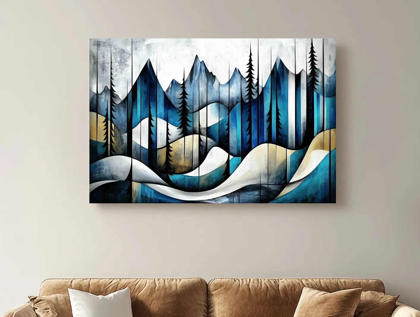 Abstract Alpine Forest Painting - Modern Mountain Wall Art