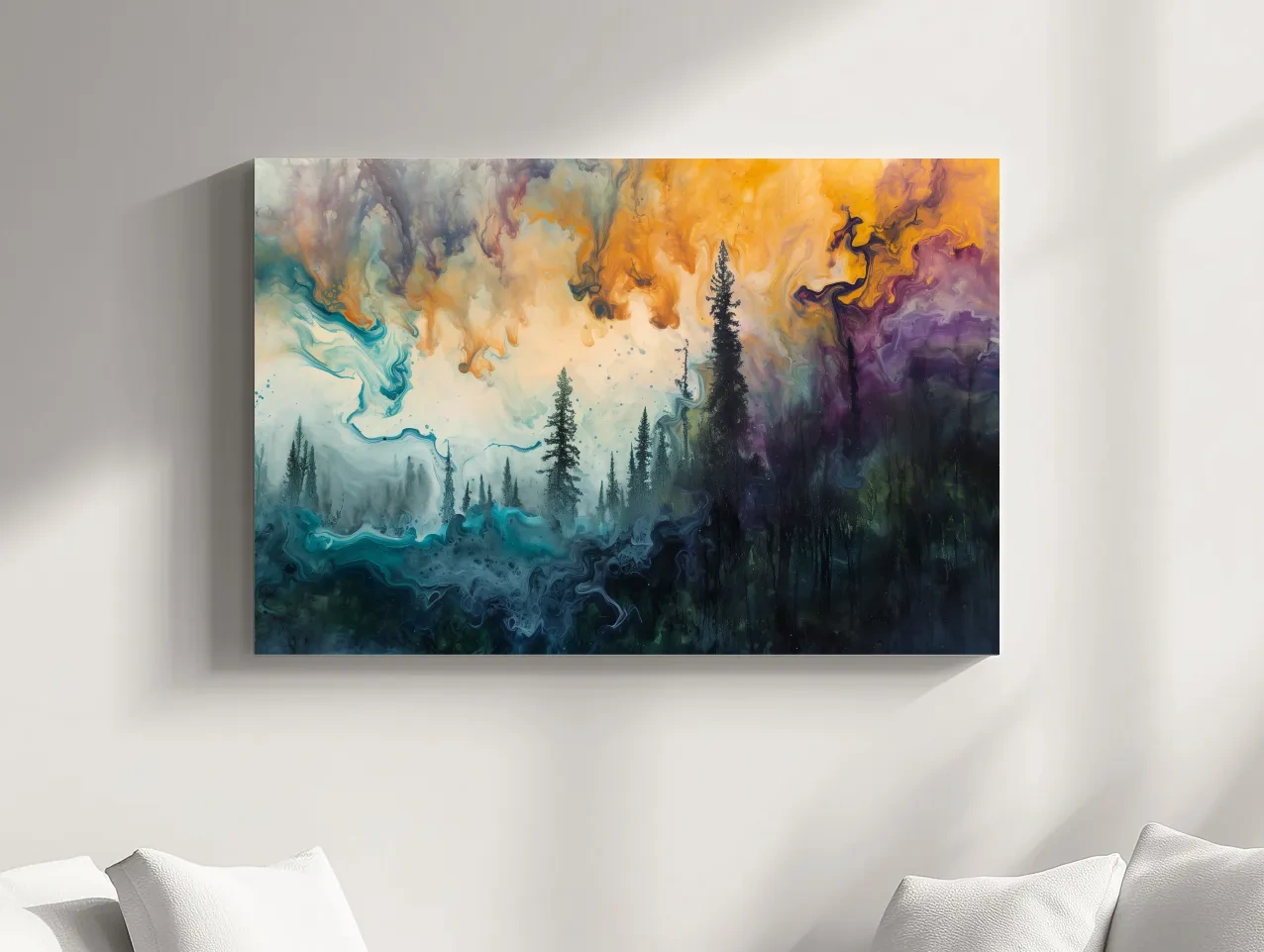 Vibrant Abstract Forest Smoke Swirls - Fluid Acrylic Style Wall Art