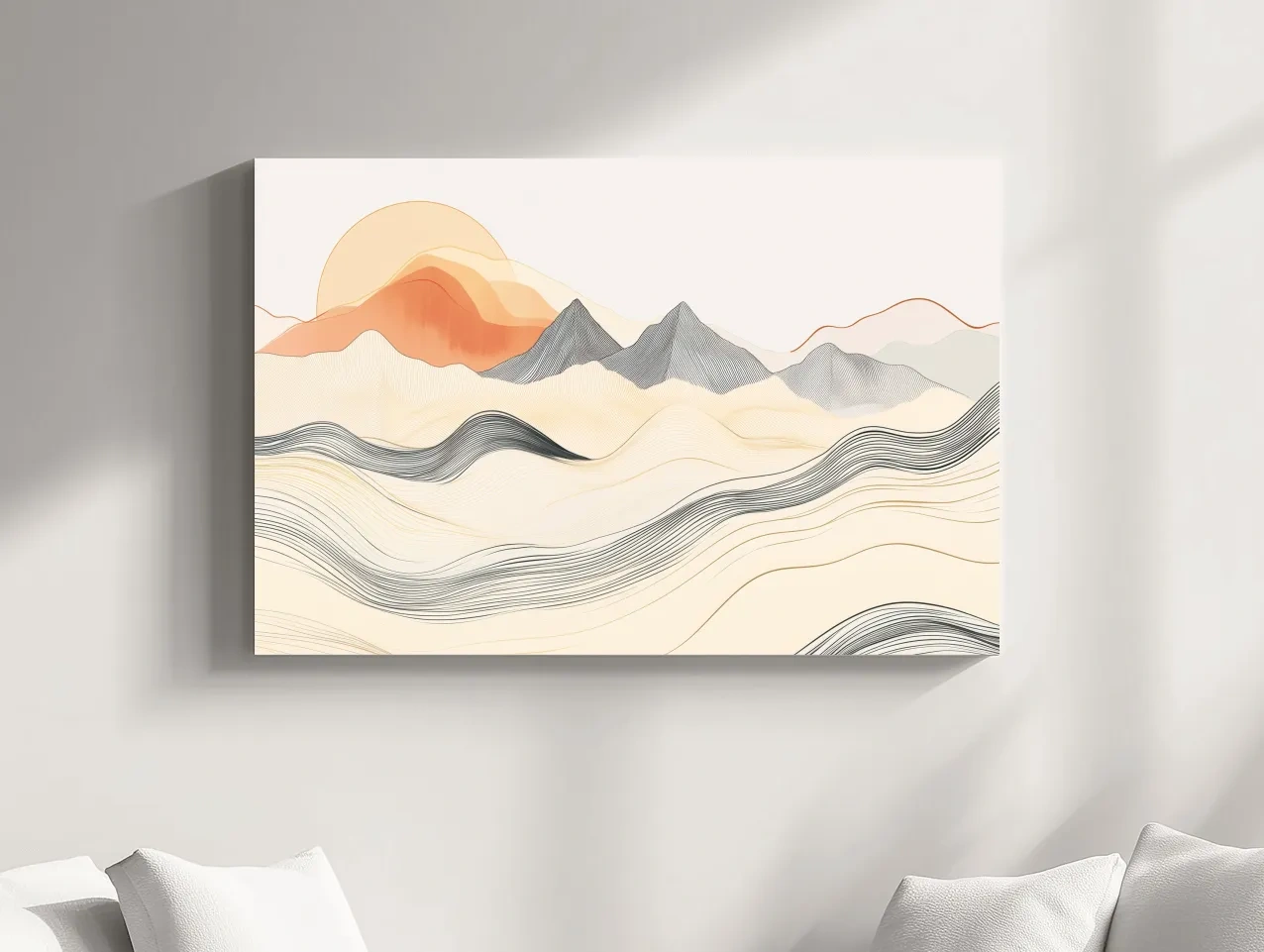 Minimalist Line Art Mountain Sunset - Abstract Landscape Wall Art