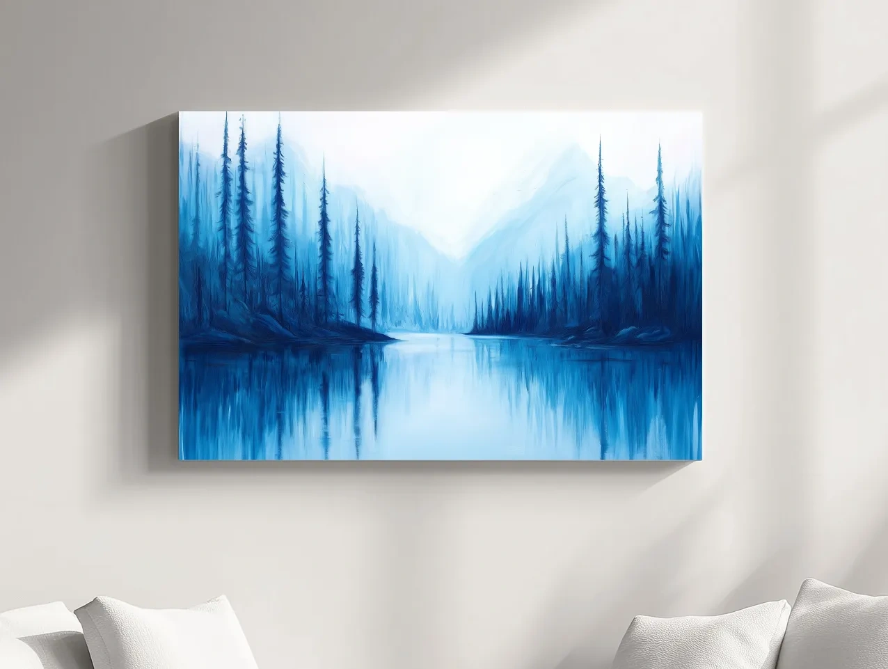 Misty Blue Alpine Lake & Pine Forest - Impressionist Landscape Painting Artwork