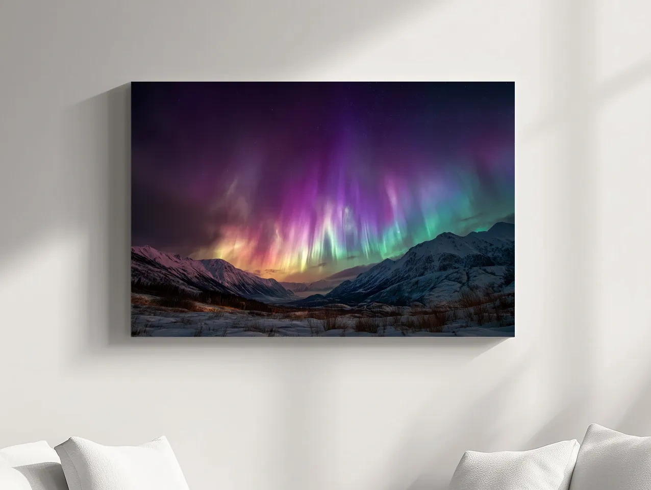 Vibrant Aurora Borealis Over Snowy Mountains - Northern Lights Night Sky Wall Art