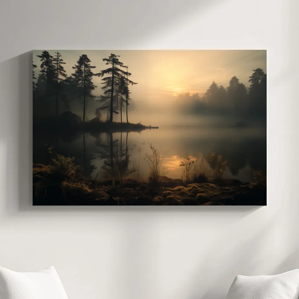 Nature Photography Wall Art - Misty Lake Sunrise & Forest