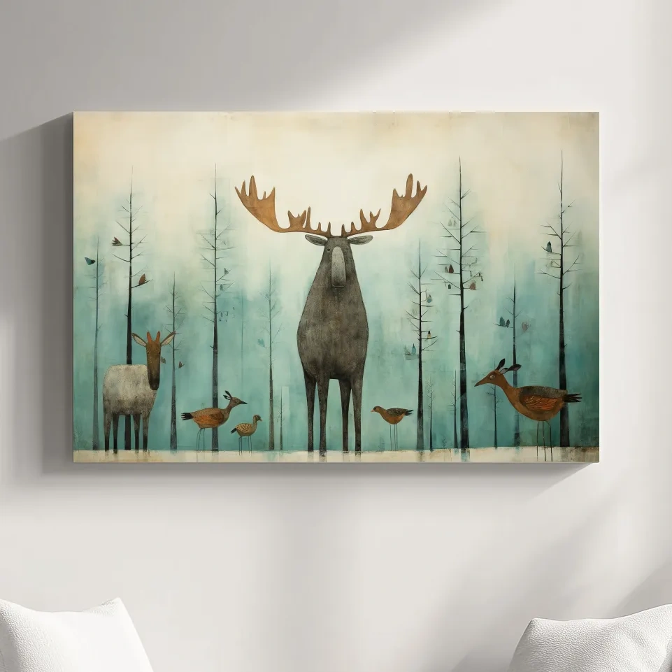 Whimsical Scandi Folk Art - Moose & Woodland Animals Wallart