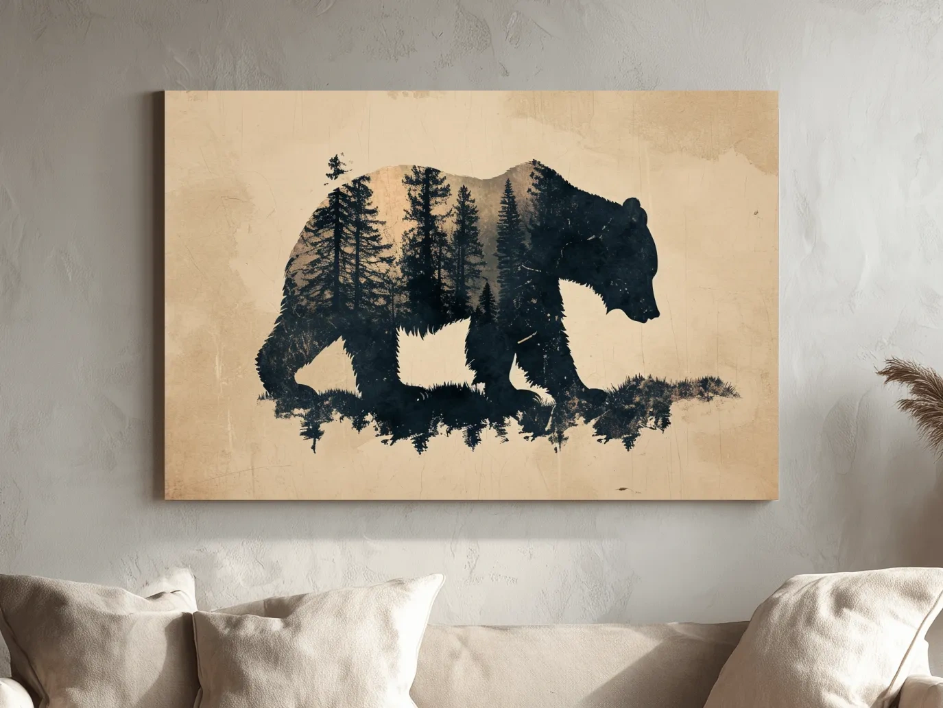 Vintage Grizzly Bear Forest Silhouette - Rustic Sepia Double Exposure Wildlife Wall Art