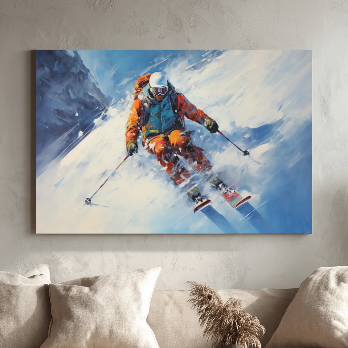 Dynamic Downhill Skier Painting - Snowy Alpine Adventure Wall Art