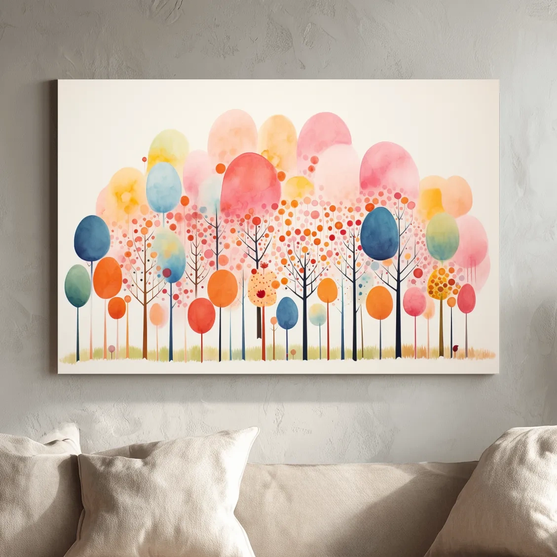Whimsical Pastel Watercolor Forest Trees - Colorful Nature Wall Art