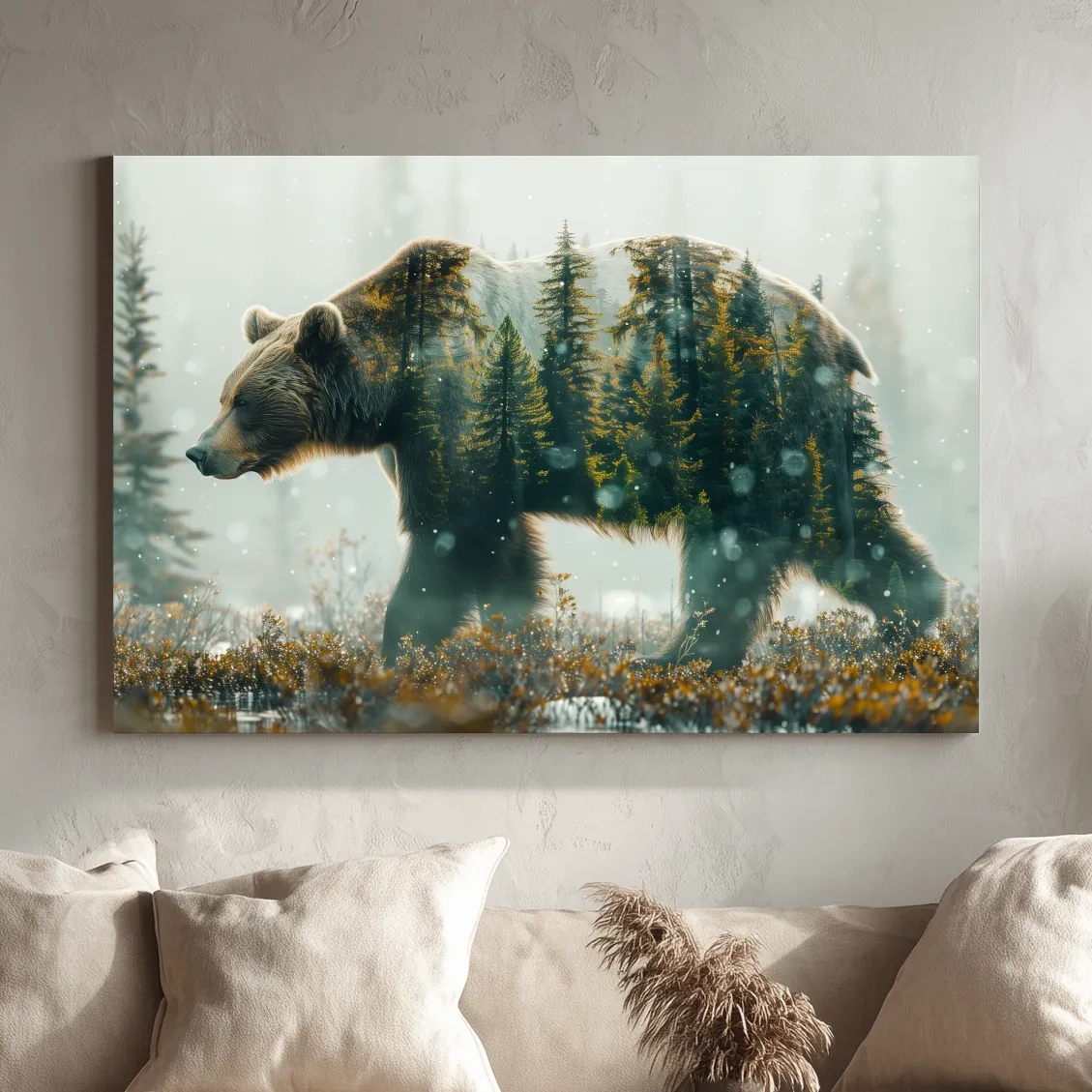 Moody Double Exposure Grizzly Bear Forest - Photographic Wildlife Wall Art