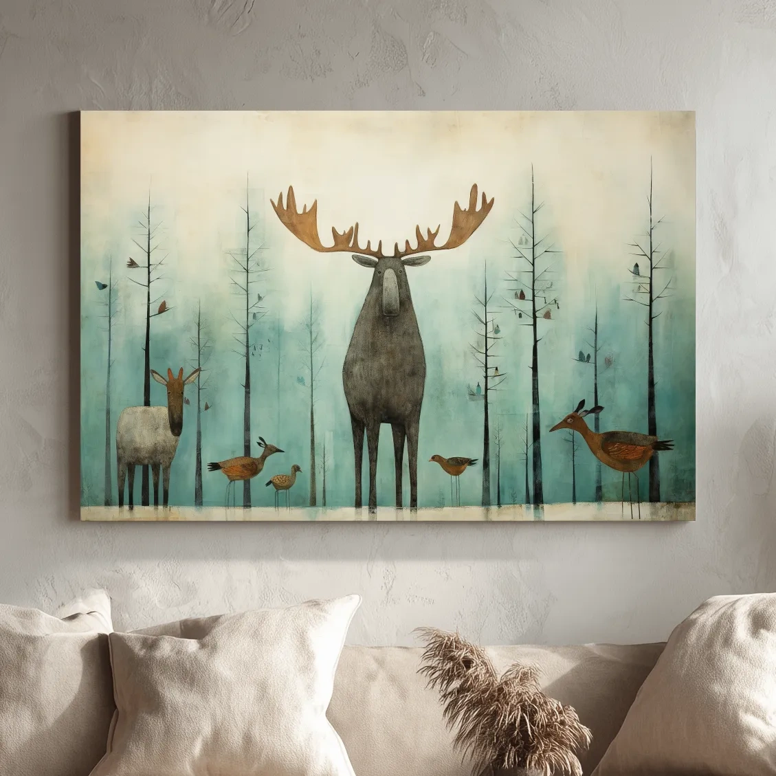 Whimsical Scandi Folk Art - Moose & Woodland Animals Wallart