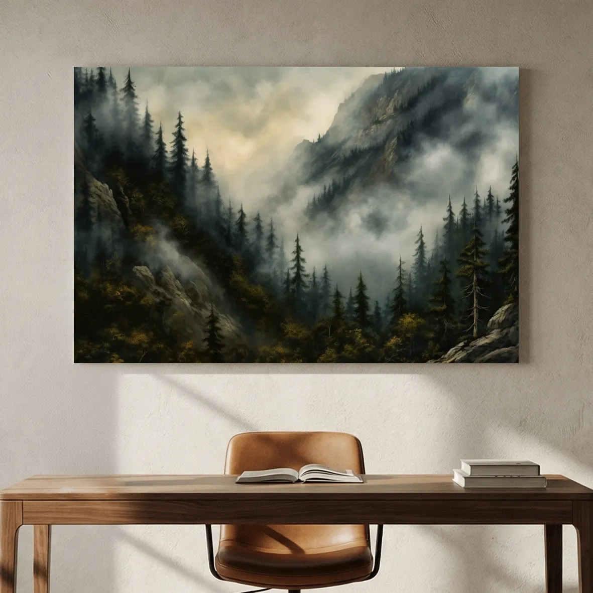 Moody Misty Mountain Pine Forest - Foggy Alpine Landscape Wall Art