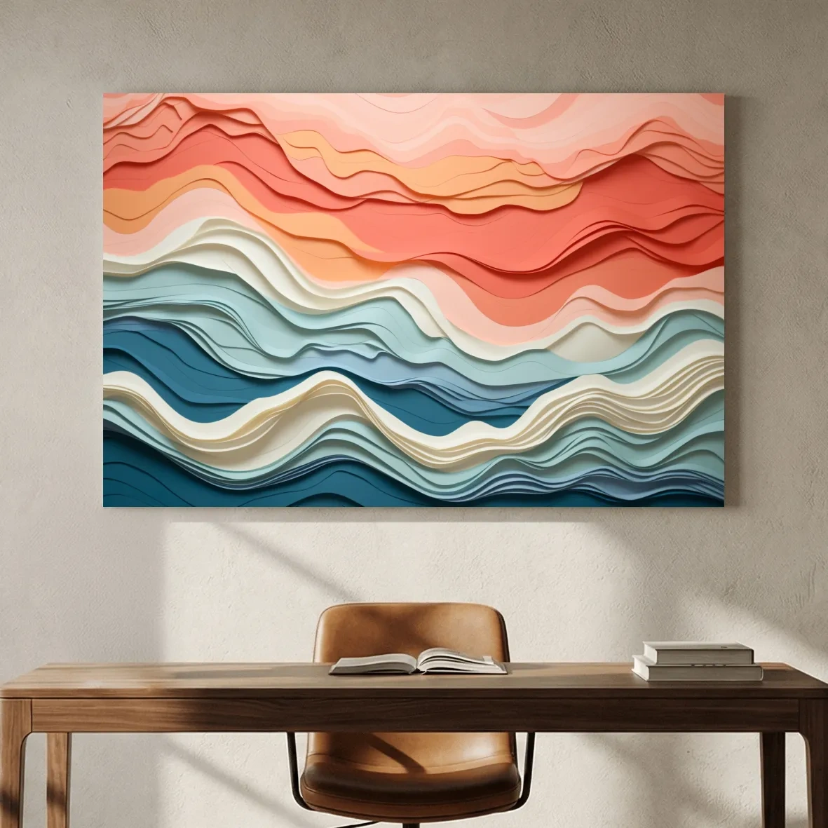 Layered Abstract Topographic Waves - 3D Paper Cut Style Wall Art