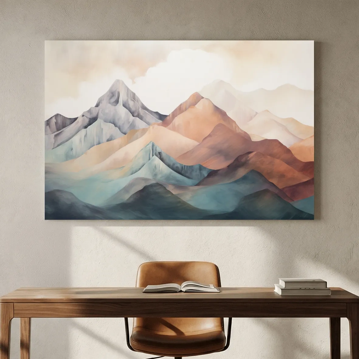Abstract Watercolor Mountain Range Landscape - Serene Pastel Alpine Wall Art