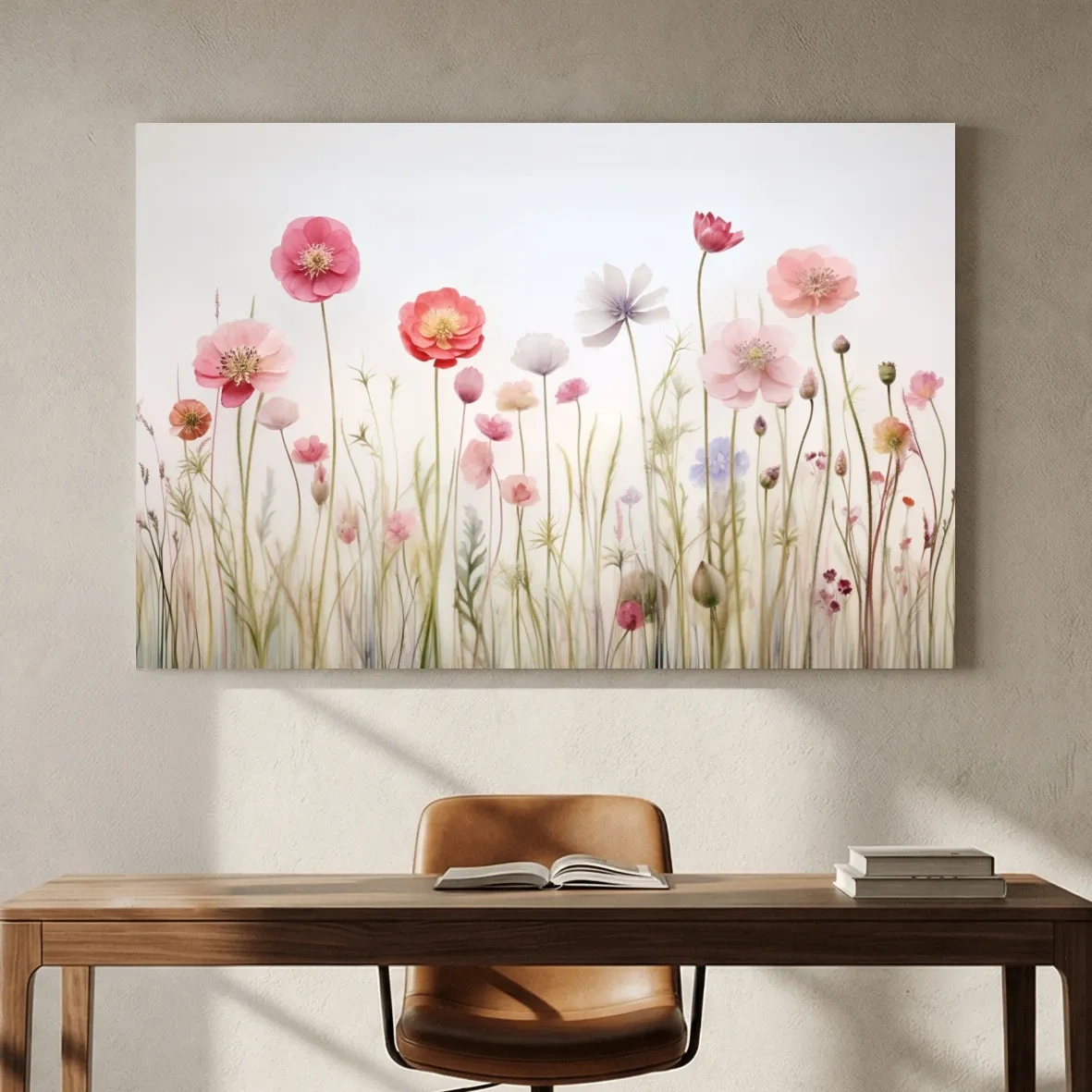 Soft Pastel Wildflower Meadow Watercolor - Minimalist Floral Botanical Wall Art