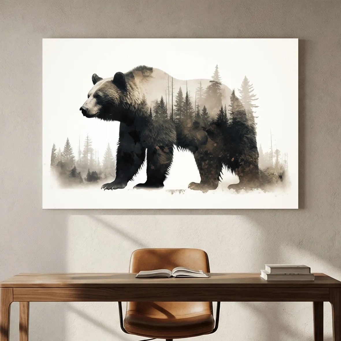 Grizzly Bear Double Exposure Forest - Wildlife Nature Wall Art