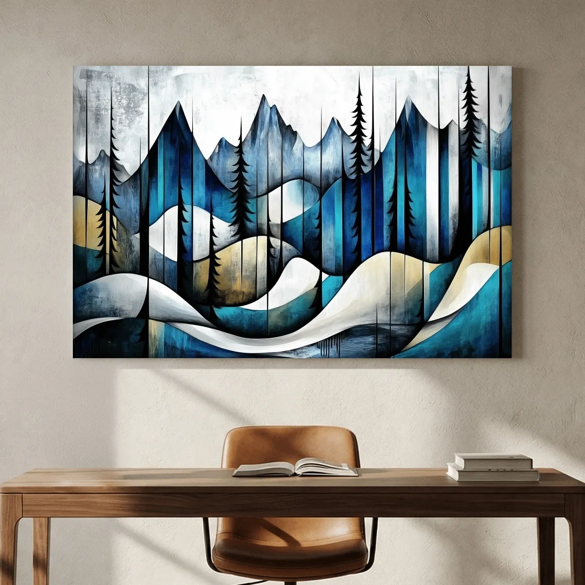 Abstract Alpine Forest Painting - Modern Mountain Wall Art