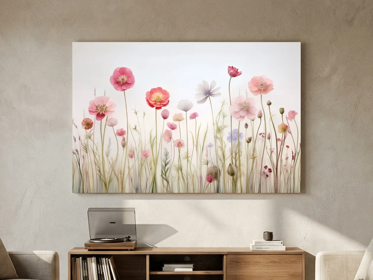 Soft Pastel Wildflower Meadow Watercolor - Minimalist Floral Botanical Wall Art