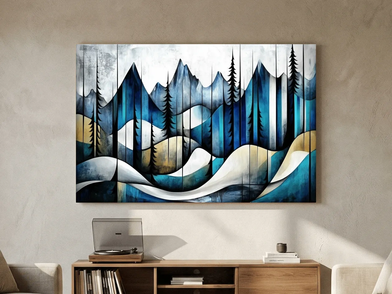 Abstract Alpine Forest Painting - Modern Mountain Wall Art