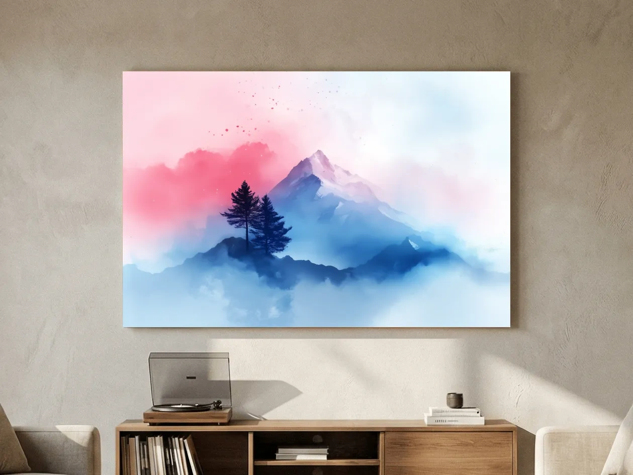 Pastel Watercolor Glacier Peak In The Clouds - Dreamy Alpine Wall Art