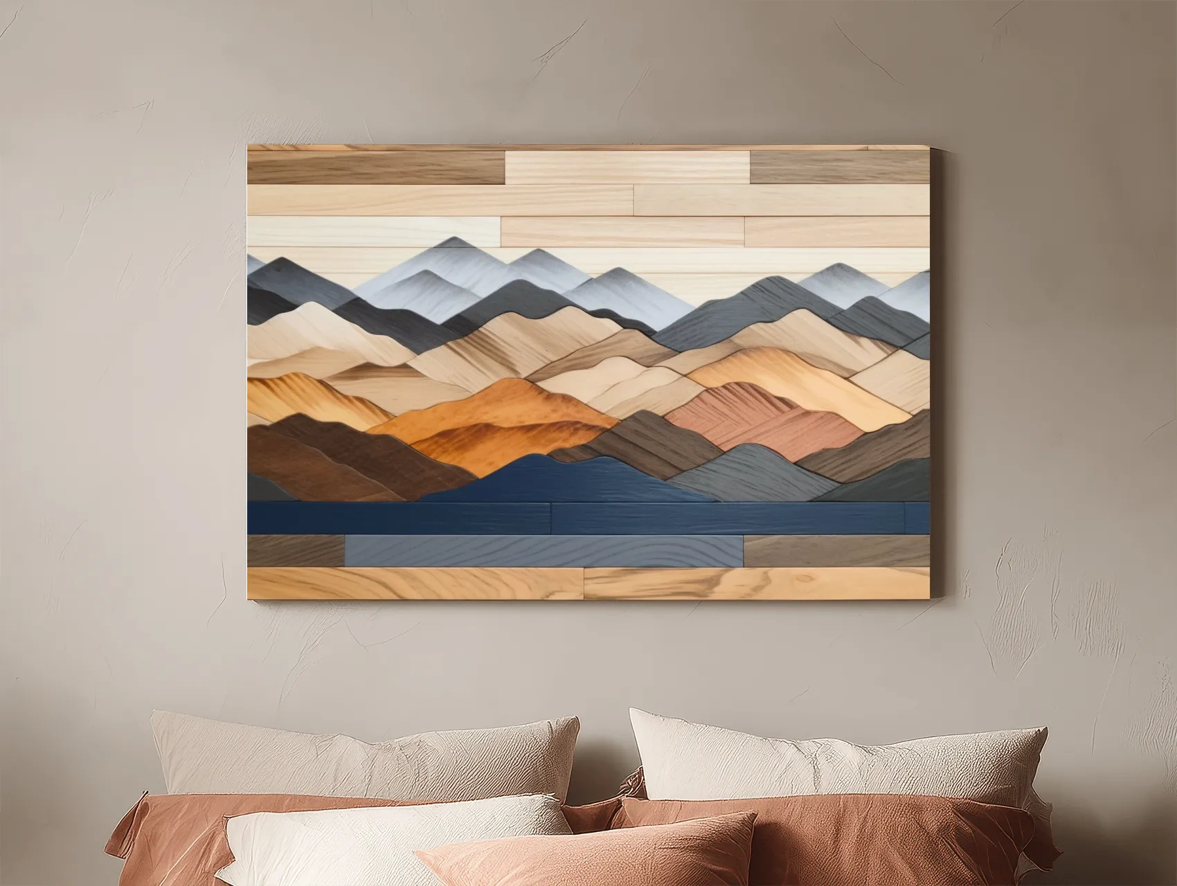 Rustic Layered Wooden Mountain Range Panorama - Modern Geometric Wall Art