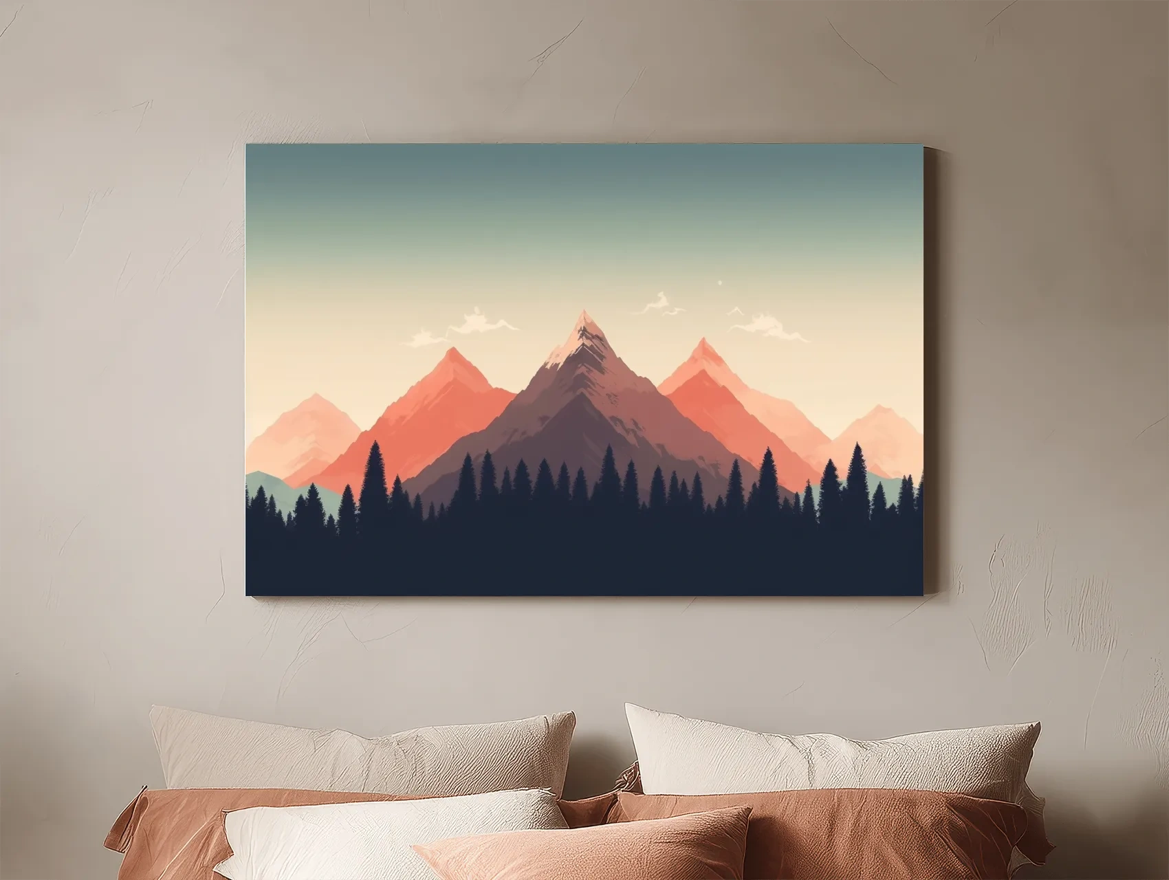 Minimalist Alpine Mountain Sunrise Artwork - Modern Scandinavian Forest Wall Art