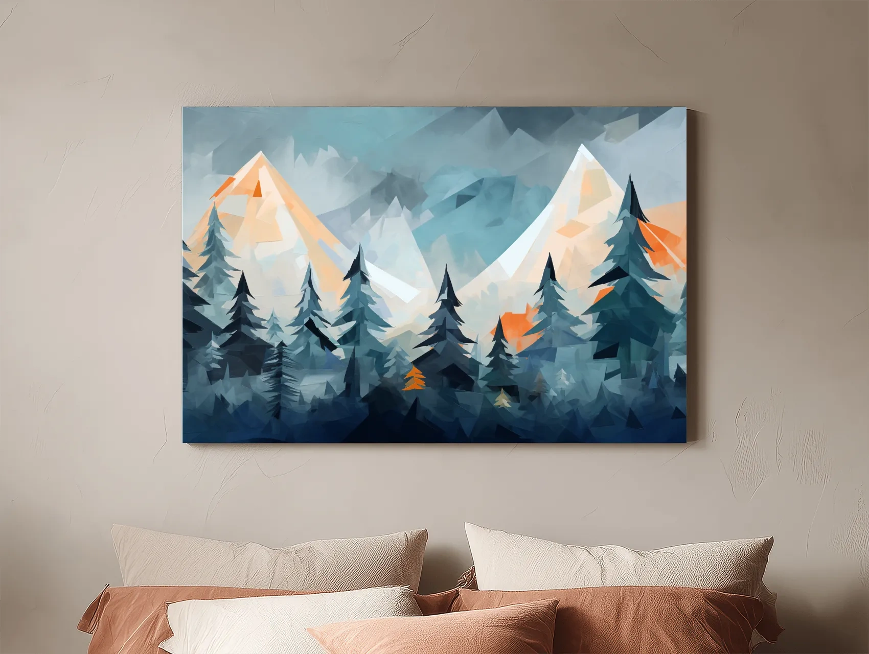 Geometric Alpine Peaks And Pine Forest - Abstract Mountain Landscape Wall Art