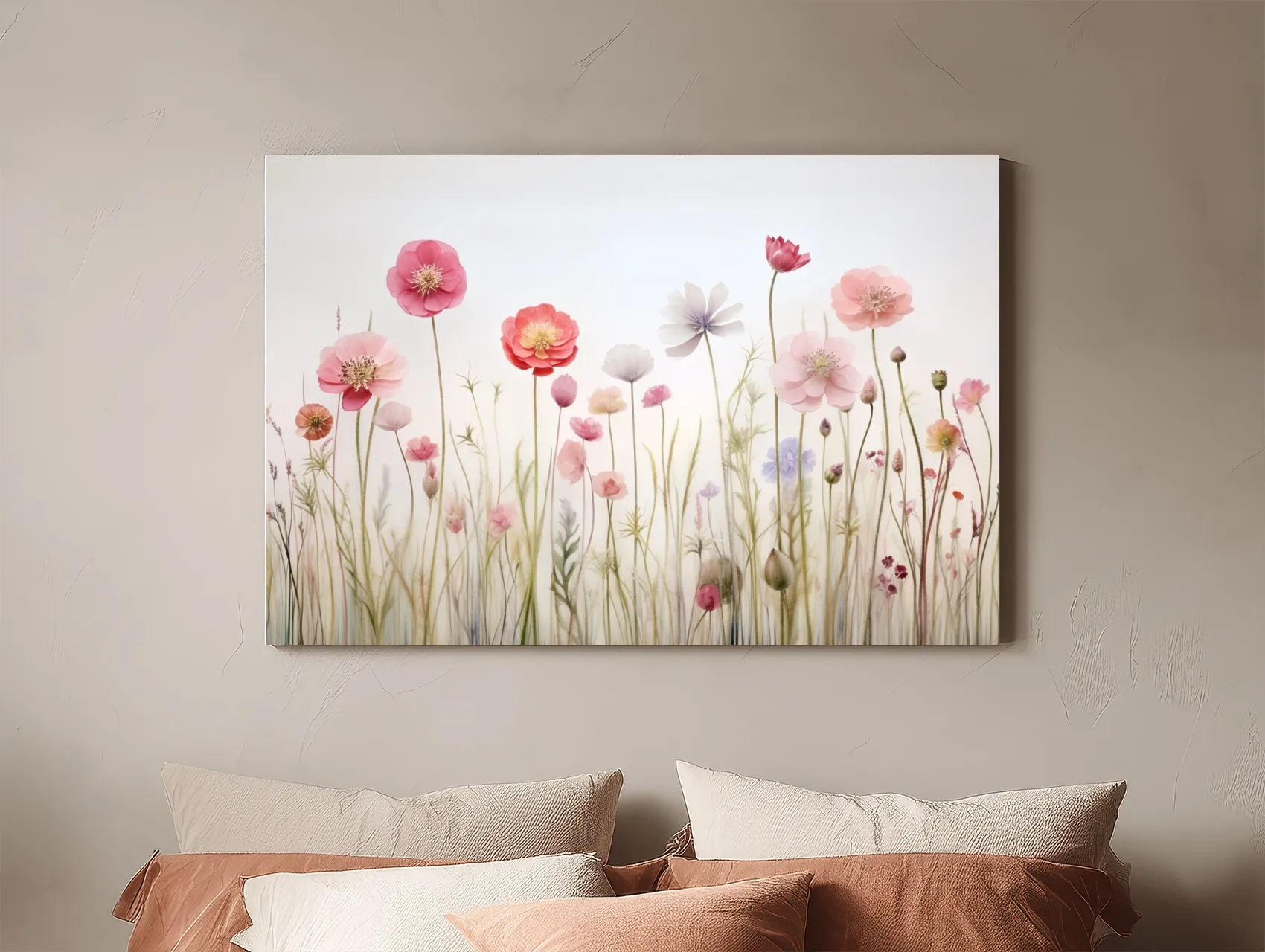 Soft Pastel Wildflower Meadow Watercolor - Minimalist Floral Botanical Wall Art