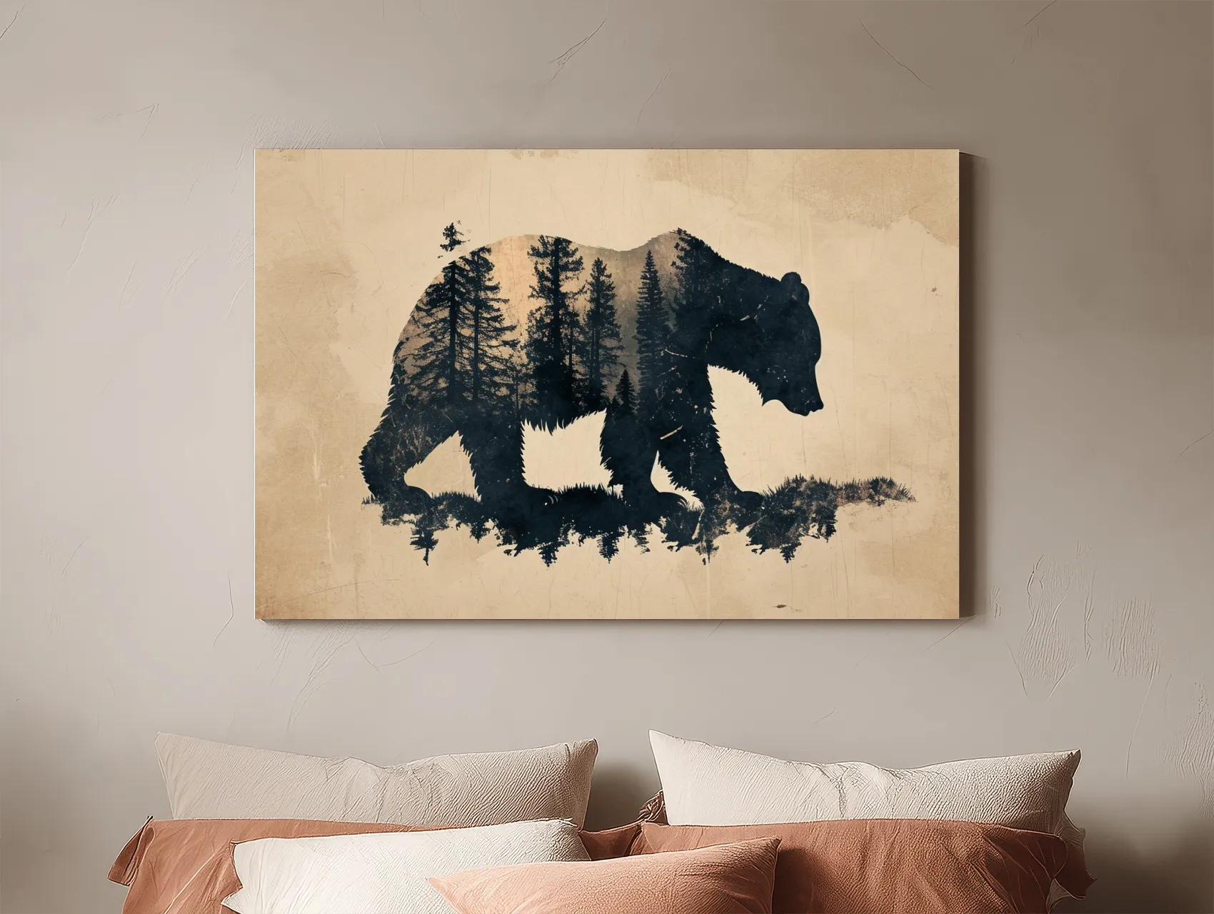 Vintage Grizzly Bear Forest Silhouette - Rustic Sepia Double Exposure Wildlife Wall Art