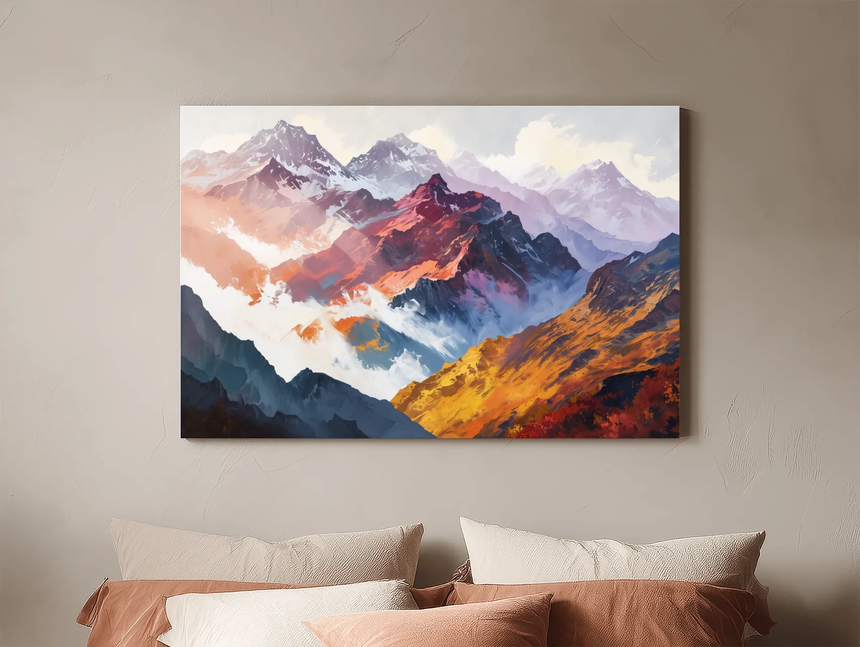 Vibrant Abstract Alpine Mountain Peaks - Colorful Impressionist Painting Wall Art