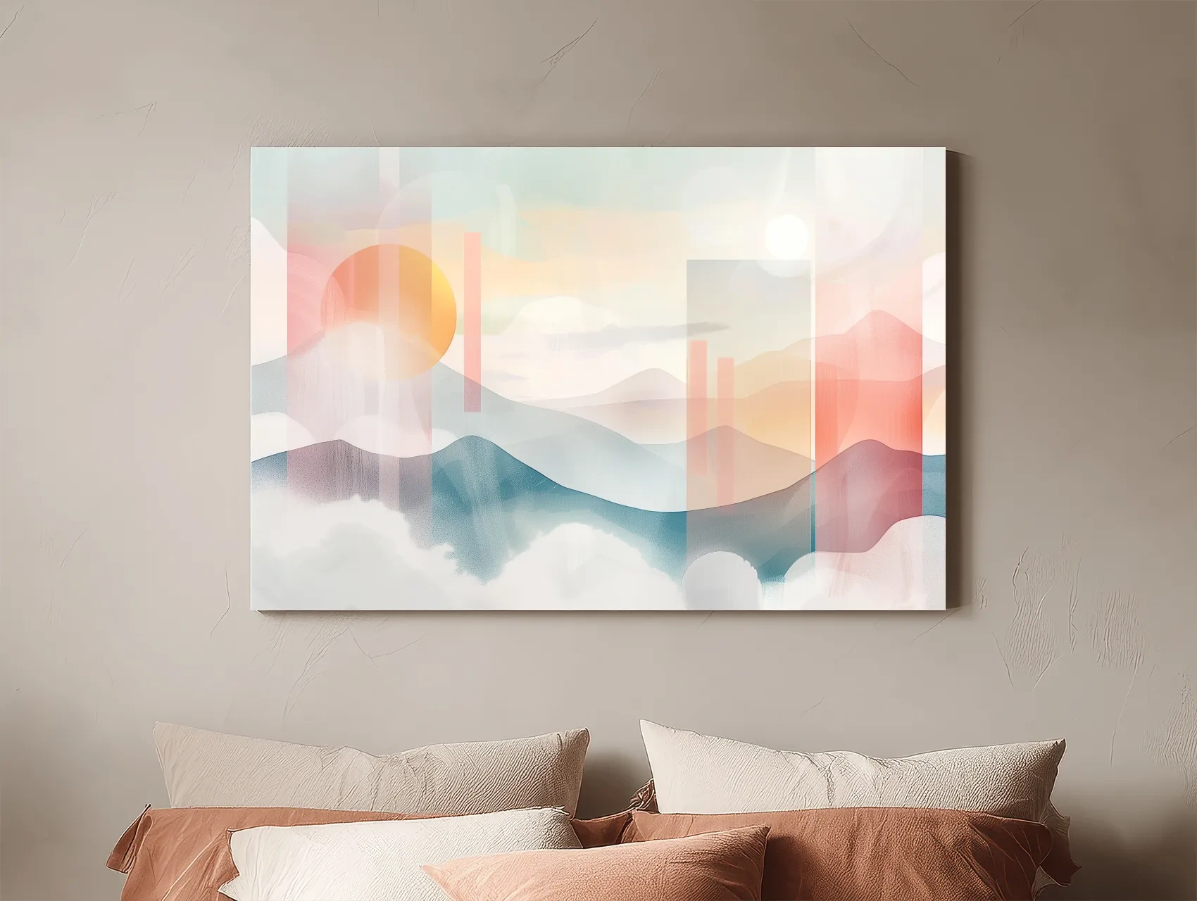 Abstract Pastel Mountain Sunrise Watercolor - Minimalist Geometric Wall Art