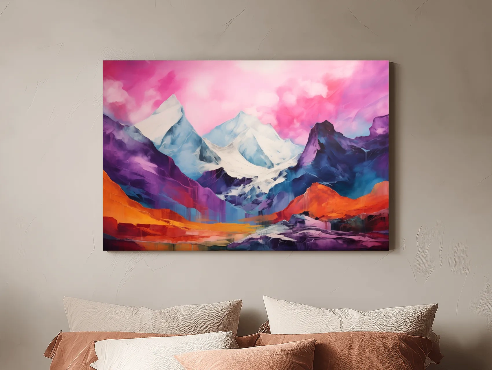 Vibrant Abstract Alpine Mountain Landscape Painting - Colorful Contemporary Wall Art
