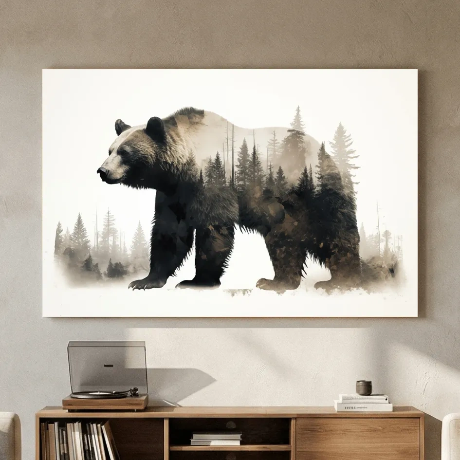 Grizzly Bear Double Exposure Forest - Wildlife Nature Wall Art
