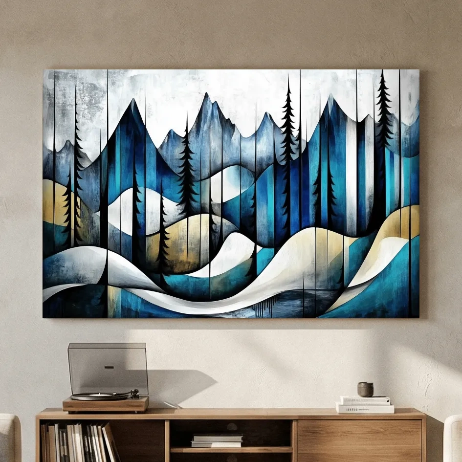 Abstract Alpine Forest Painting - Modern Mountain Wall Art