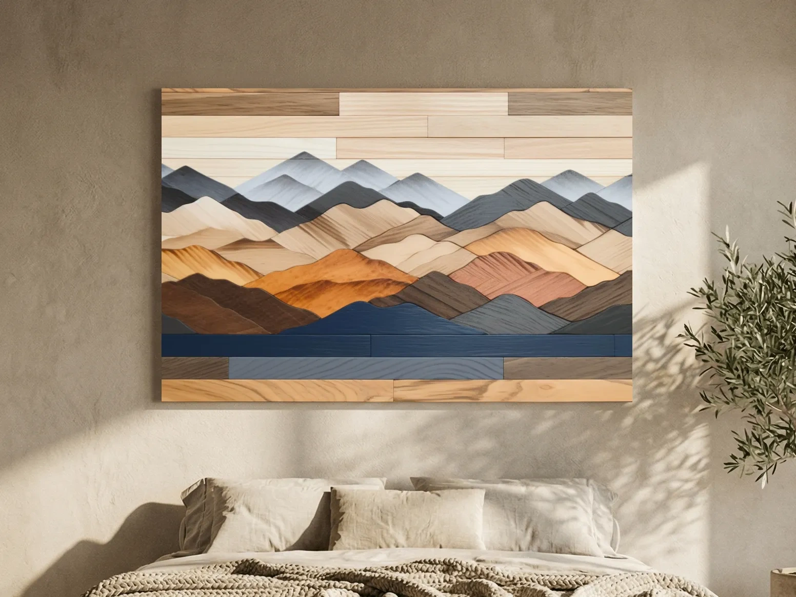 Rustic Layered Wooden Mountain Range Panorama - Modern Geometric Wall Art