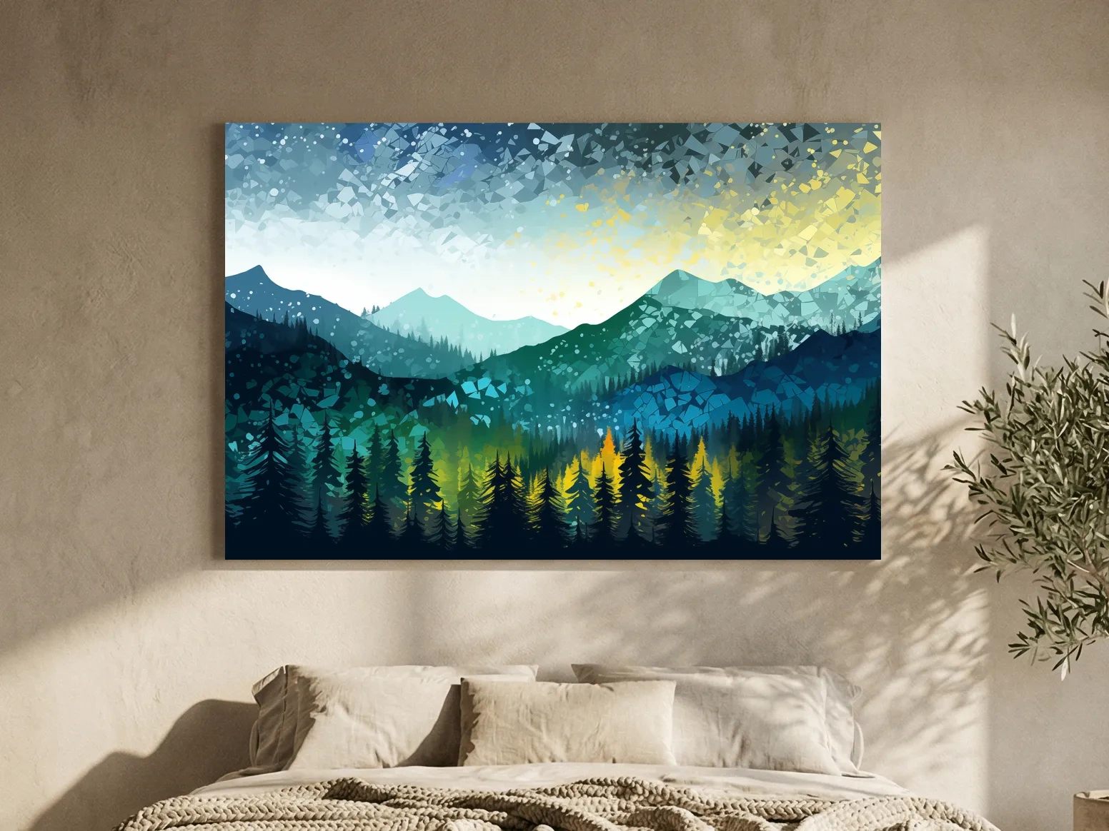 Geometric Mountain Forest Landscape - Abstract Mosaic Wall Art