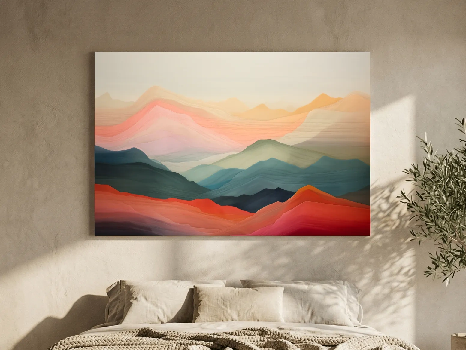 Dreamy Abstract Mountain Ranges In Warm Sunset Tones - Modern Landscape Wall Art
