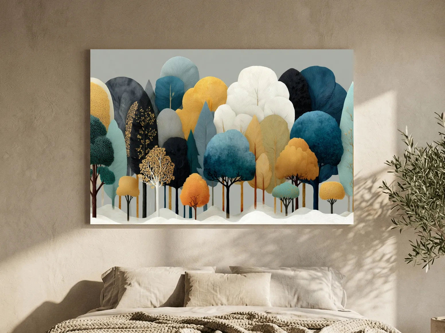 Scandinavian Winter Forest Trees Illustration - Modern Boho Nature Wall Art
