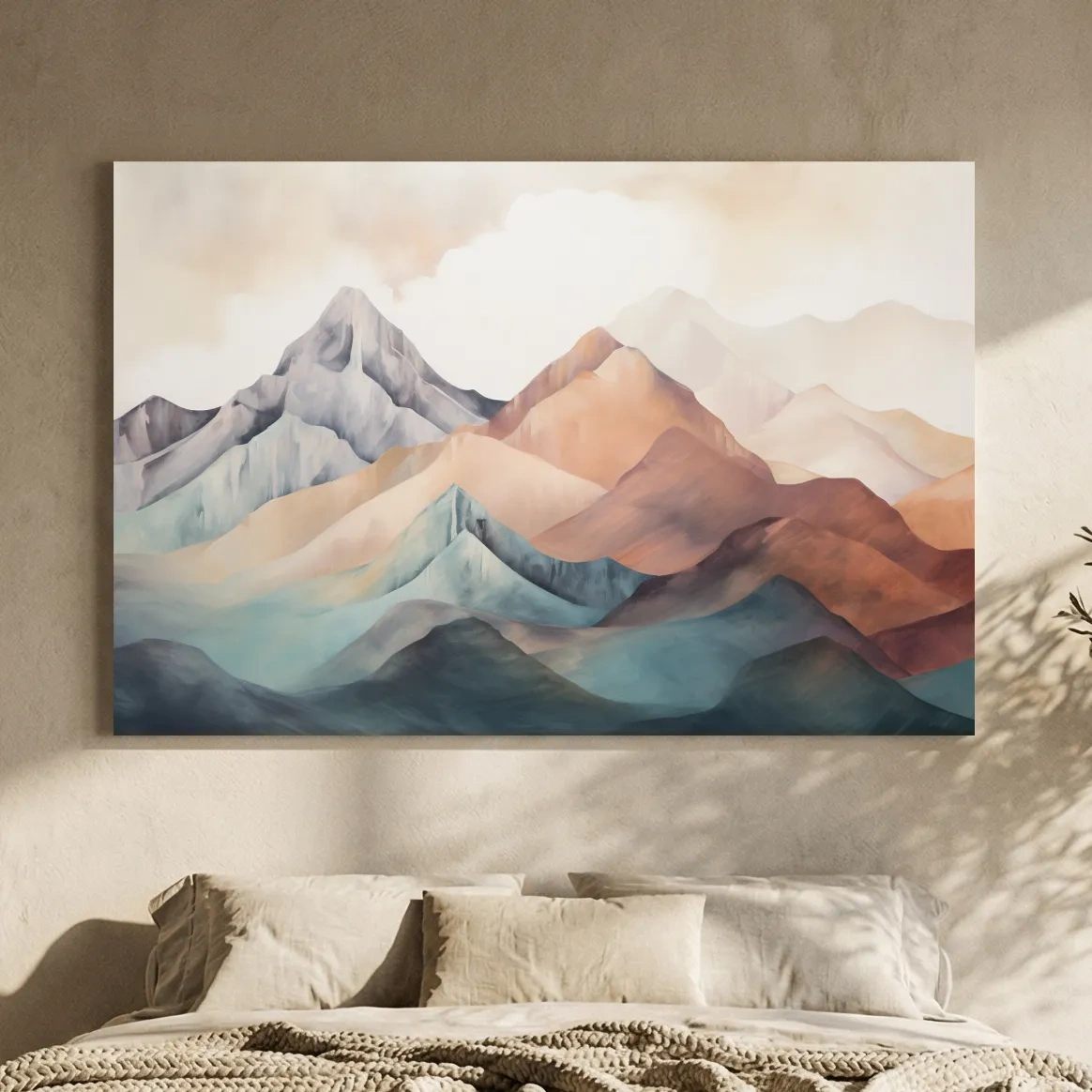 Abstract Watercolor Mountain Range Landscape - Serene Pastel Alpine Wall Art