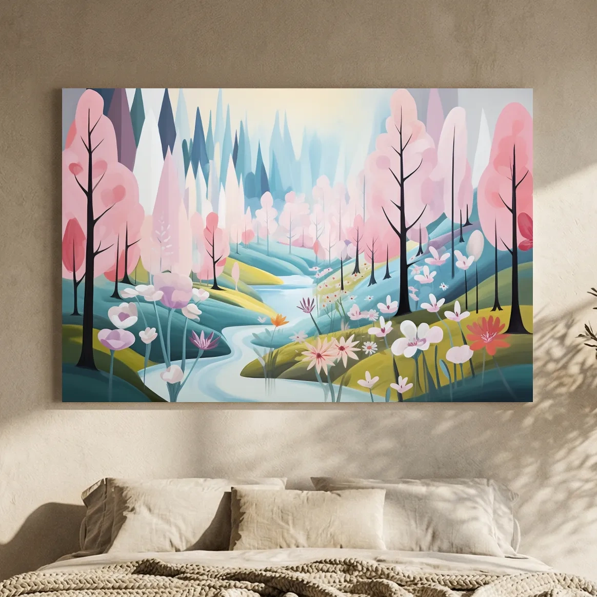 Dreamy Pastel Pink Blossom Forest - Whimsical Floral Landscape Wall Art