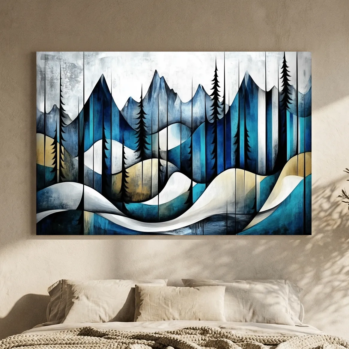 Abstract Alpine Forest Painting - Modern Mountain Wall Art