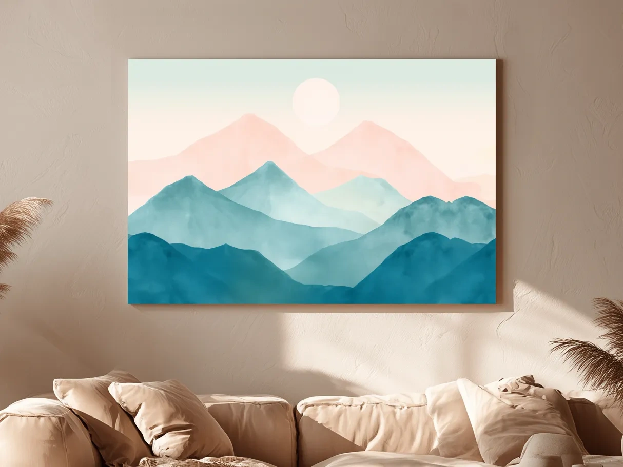 Minimalist Pastel Watercolor Mountains - Serene Abstract Landscape Wall Art