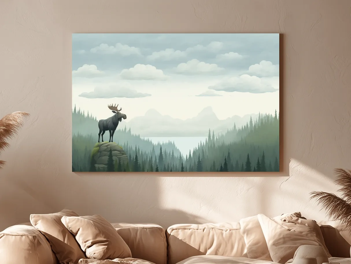 Majestic Moose Over Pine Forest - Nursery Wildlife Mountain Wall Art